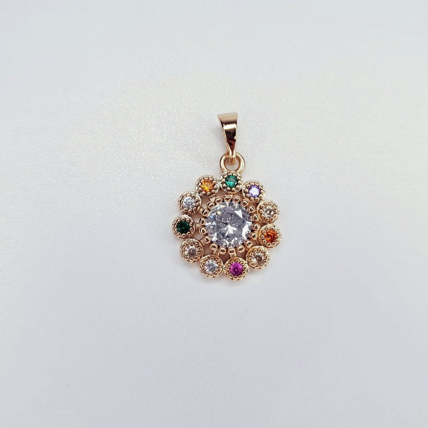 24K Gold-Filled Round Multicolored Rhinestone Charm