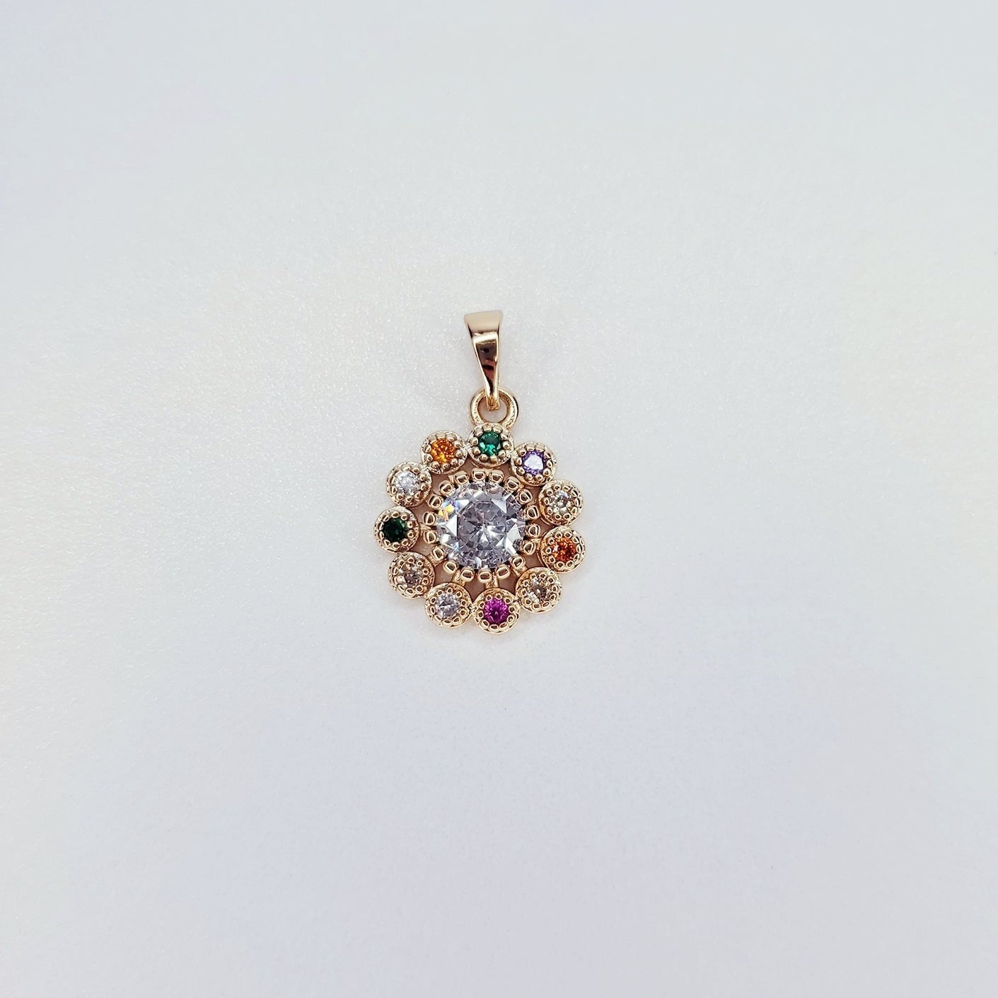 24K Gold-Filled Round Multicolored Rhinestone Charm