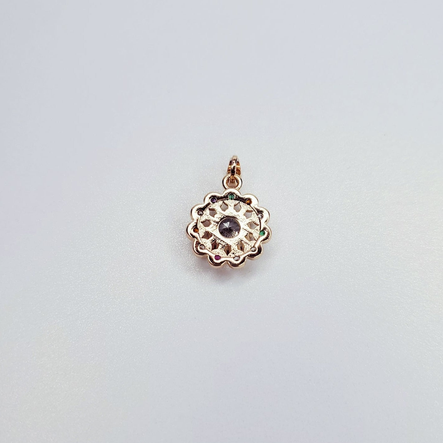 24K Gold-Filled Round Multicolored Rhinestone Charm