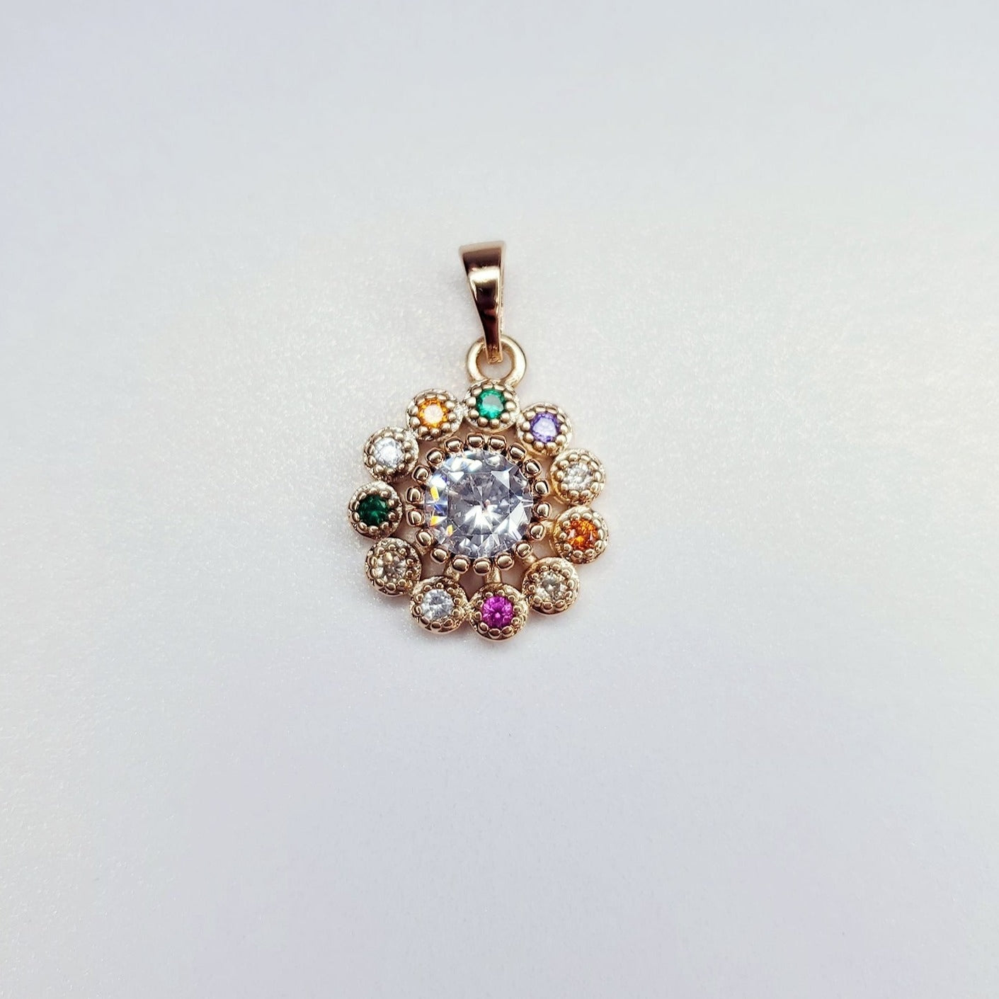 24K Gold-Filled Round Multicolored Rhinestone Charm