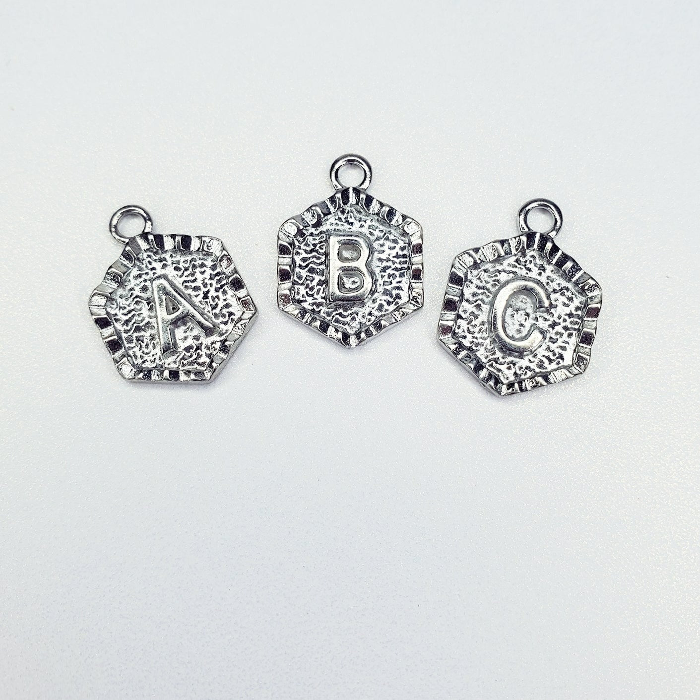 Hexagon Textured Initial Charm