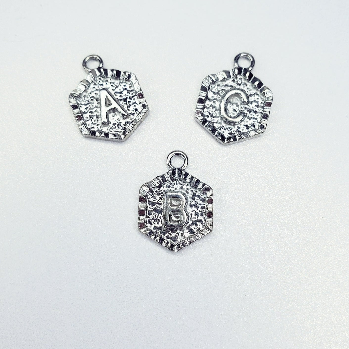 Hexagon Textured Initial Charm