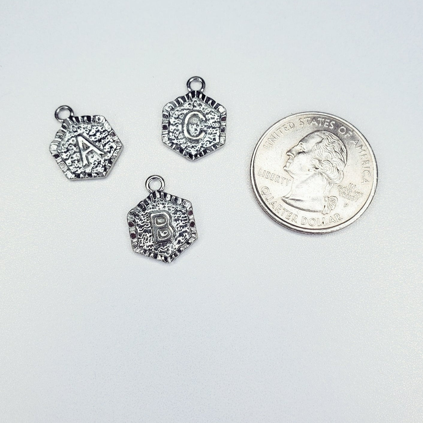 Hexagon Textured Initial Charm