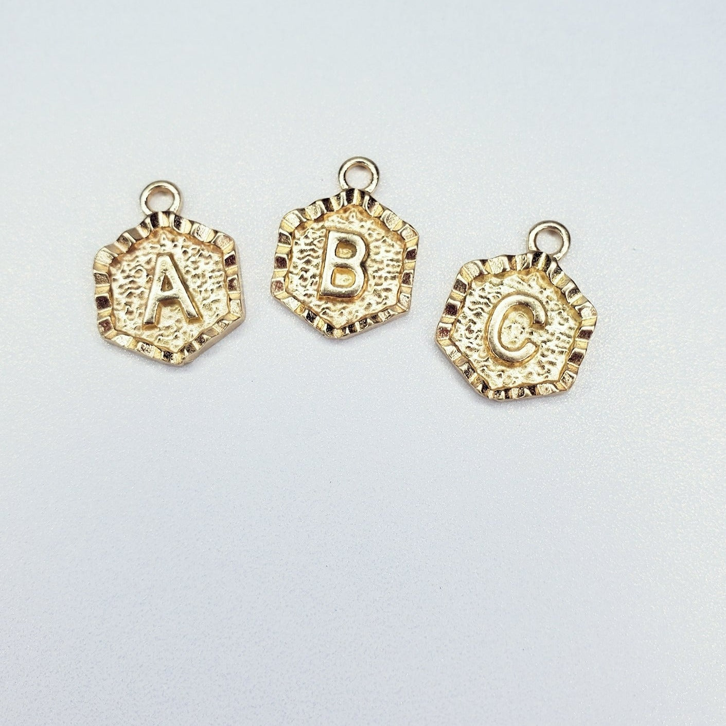 Hexagon Textured Initial Charm