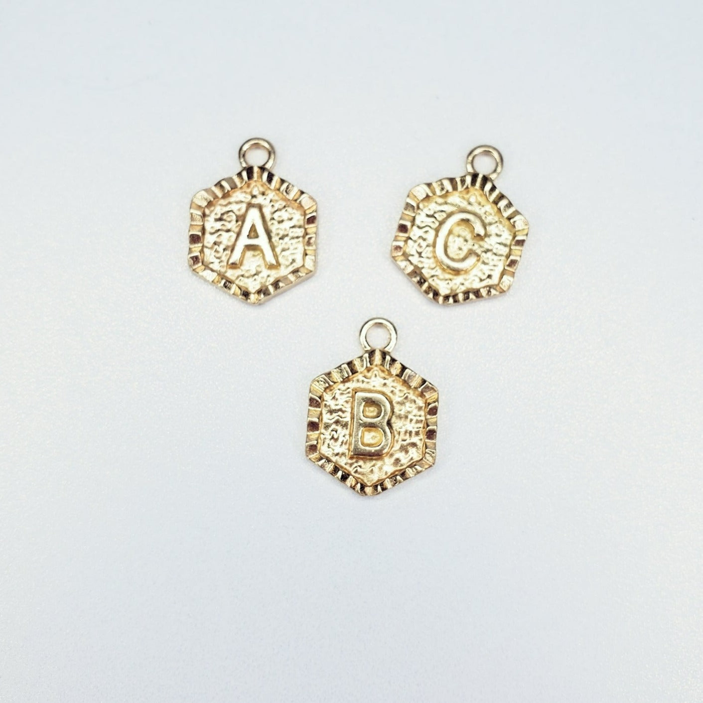 Hexagon Textured Initial Charm