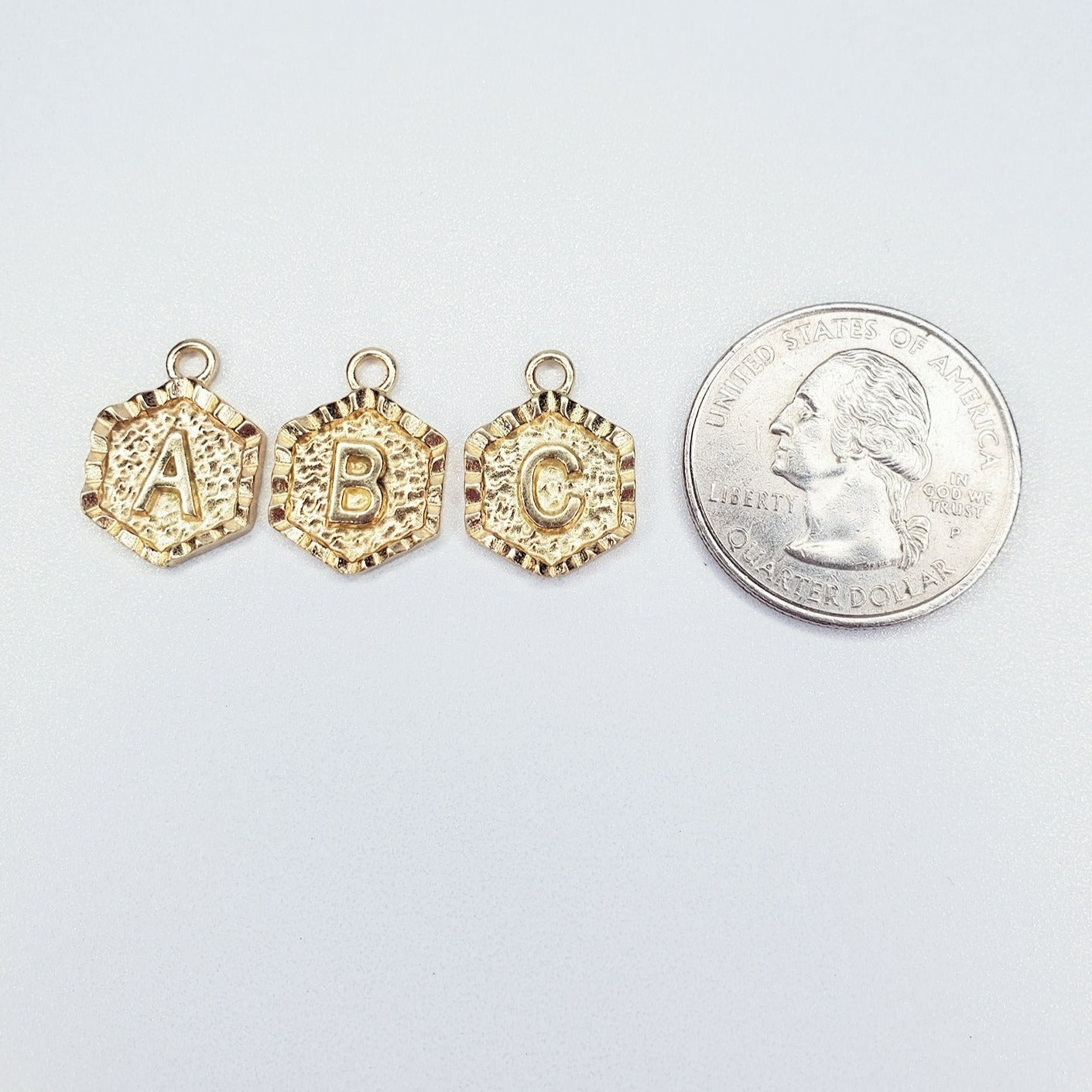 Hexagon Textured Initial Charm