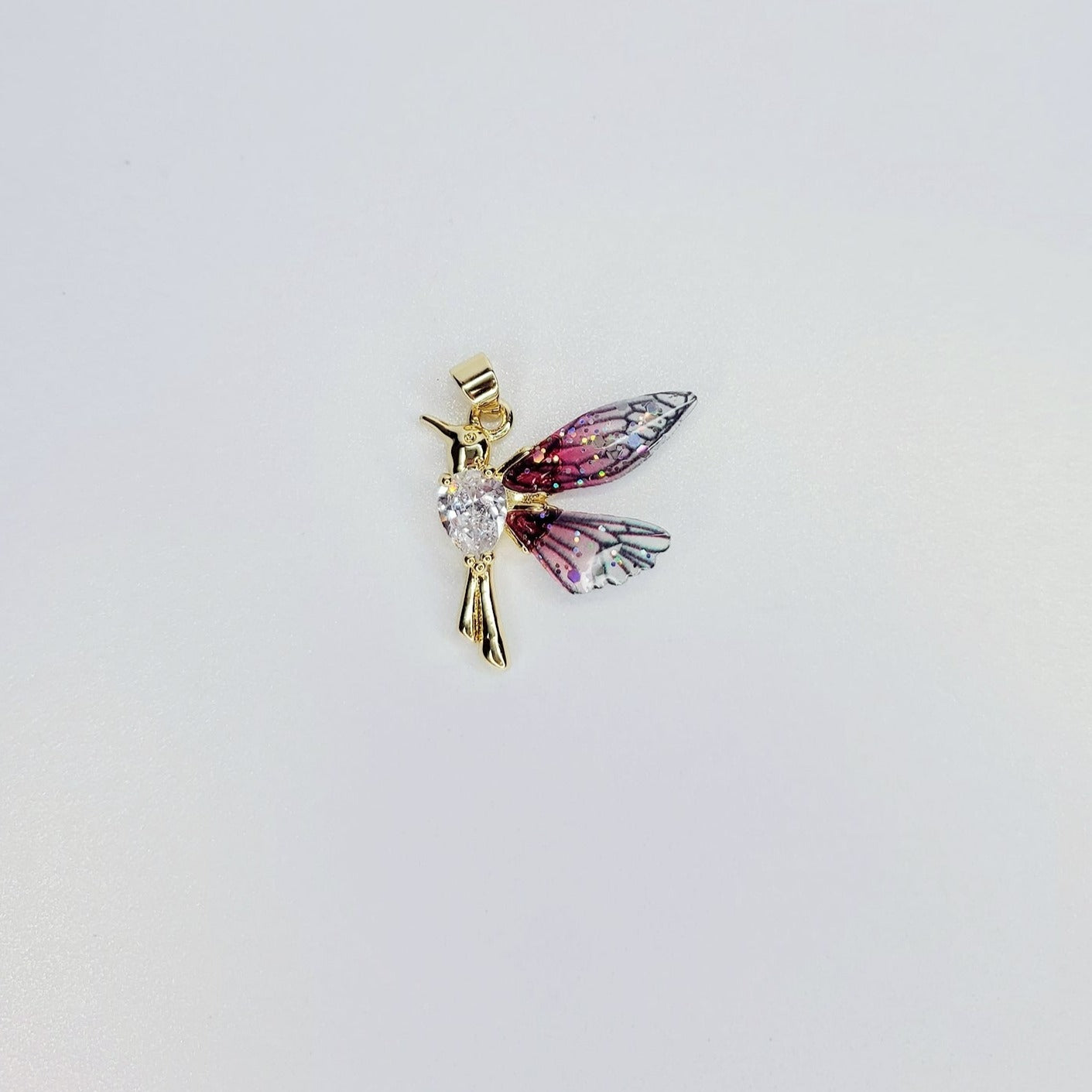 24K Gold Filled Teardrop CZ Hummingbird Charm
