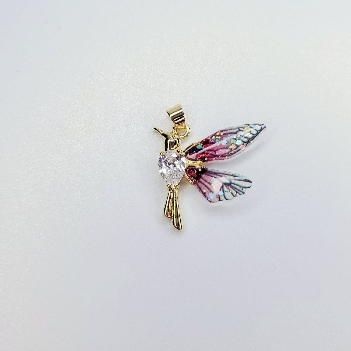 24K Gold Filled Teardrop CZ Hummingbird Charm