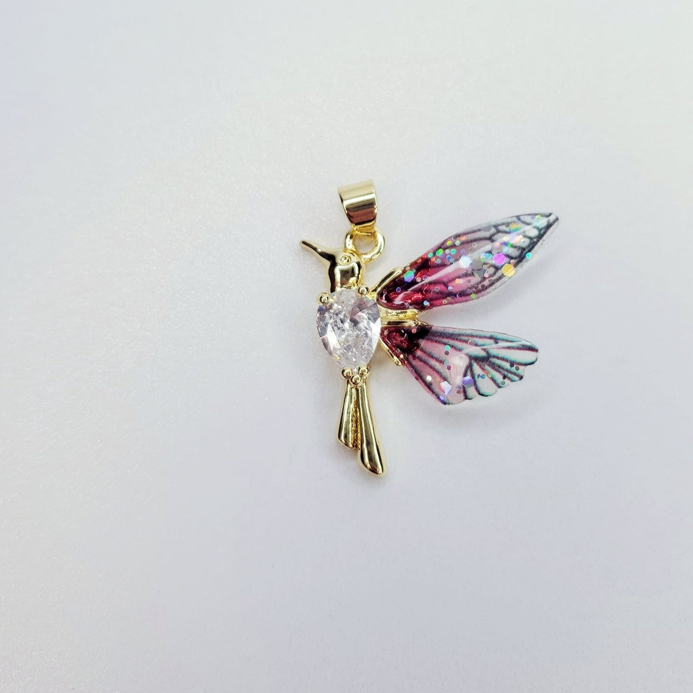 24K Gold Filled Teardrop CZ Hummingbird Charm