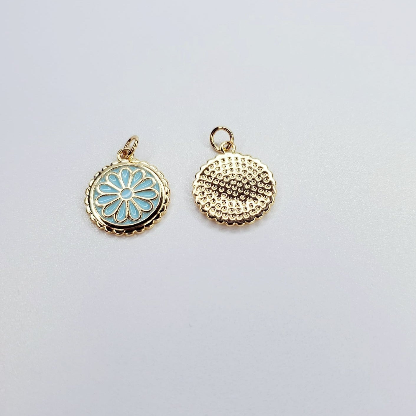 Gold Filled Enamel Flower Coin Charm