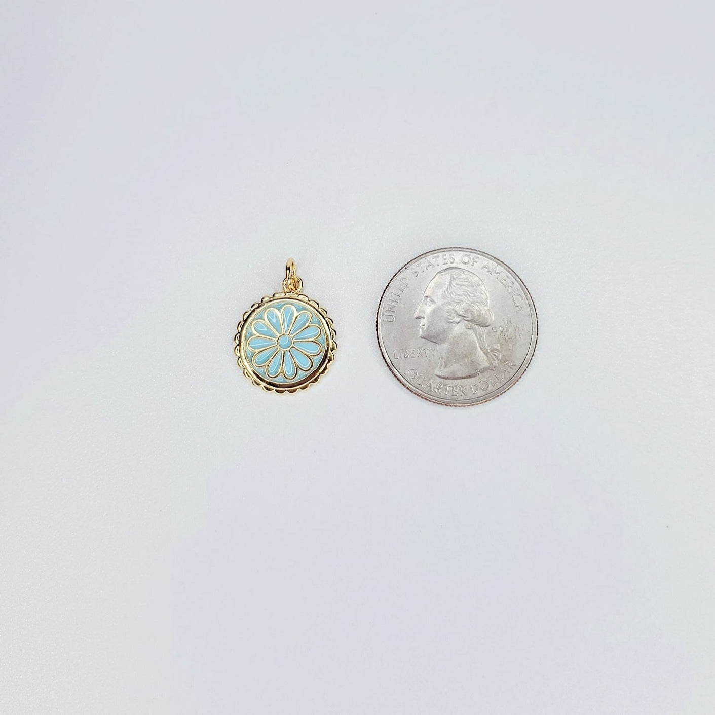 Gold Filled Enamel Flower Coin Charm