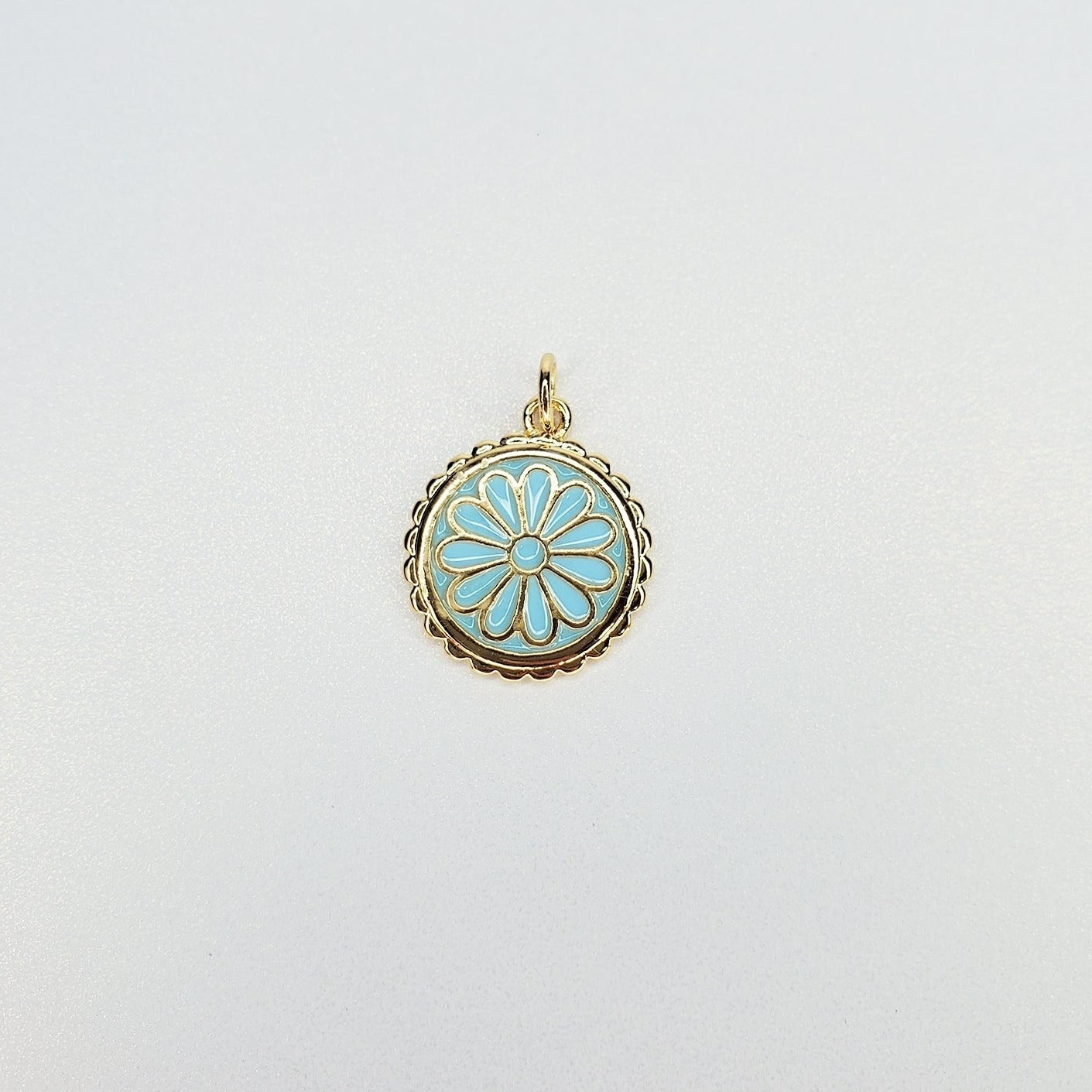 Gold Filled Enamel Flower Coin Charm