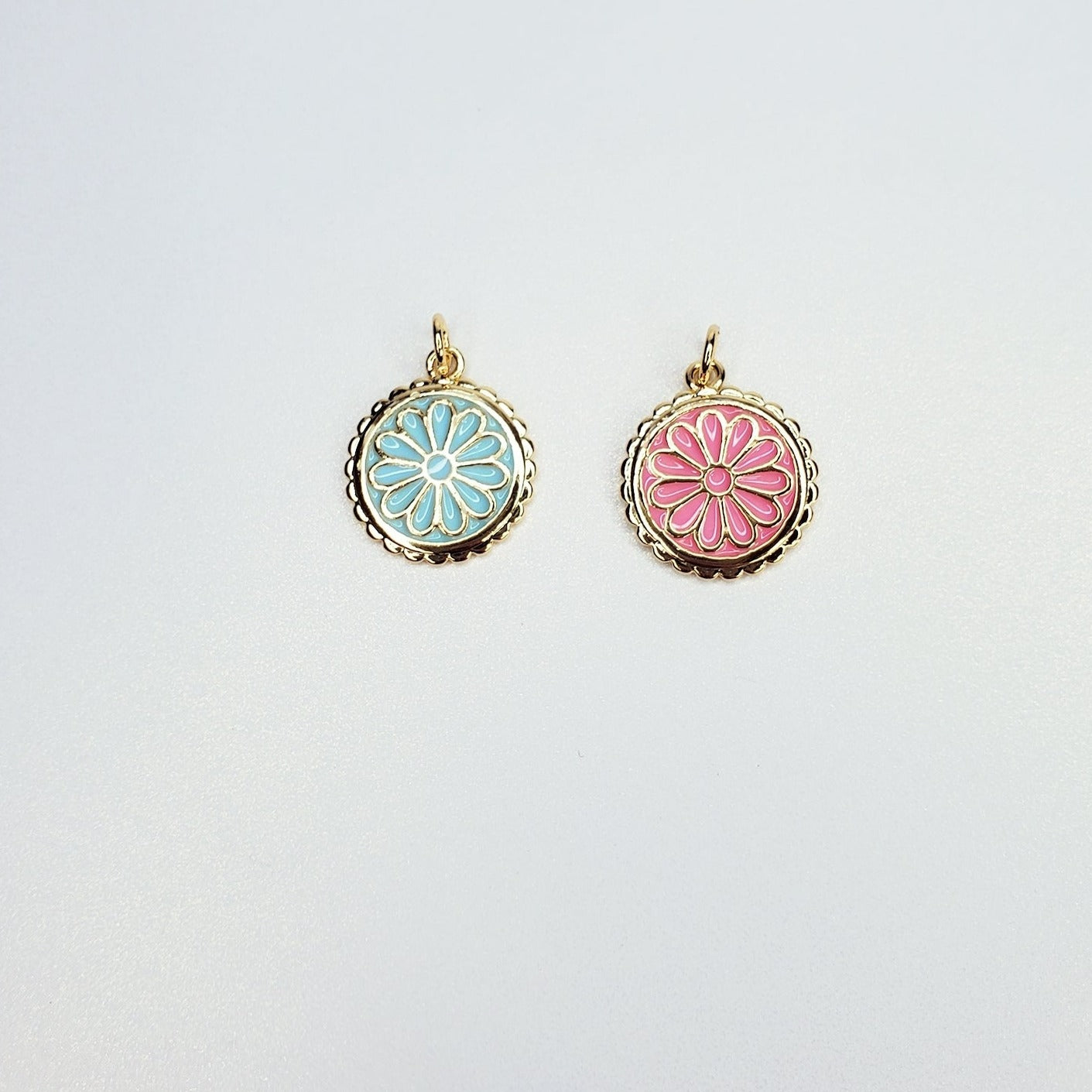 Gold Filled Enamel Flower Coin Charm