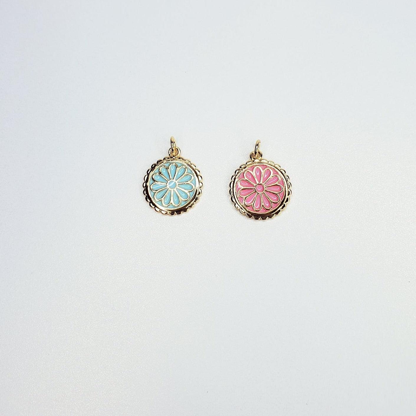 Gold Filled Enamel Flower Coin Charm