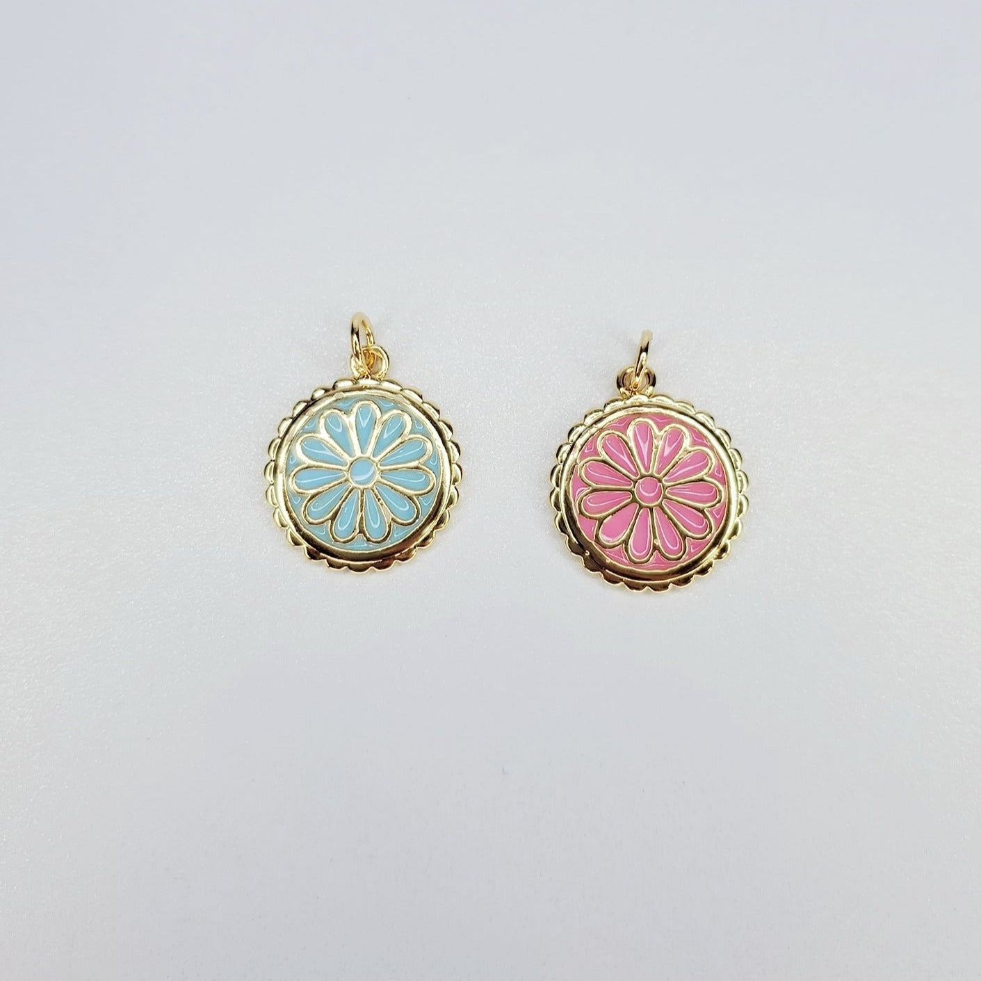 Gold Filled Enamel Flower Coin Charm