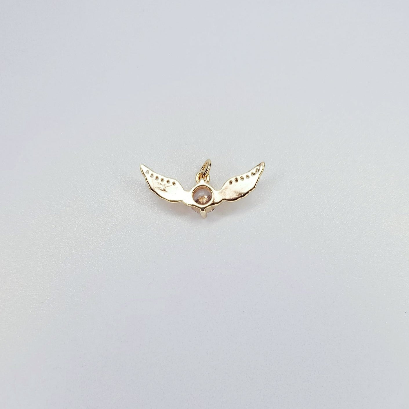 Gold Filled Golden Angel Wing with Round Cubic Zirconia Charm