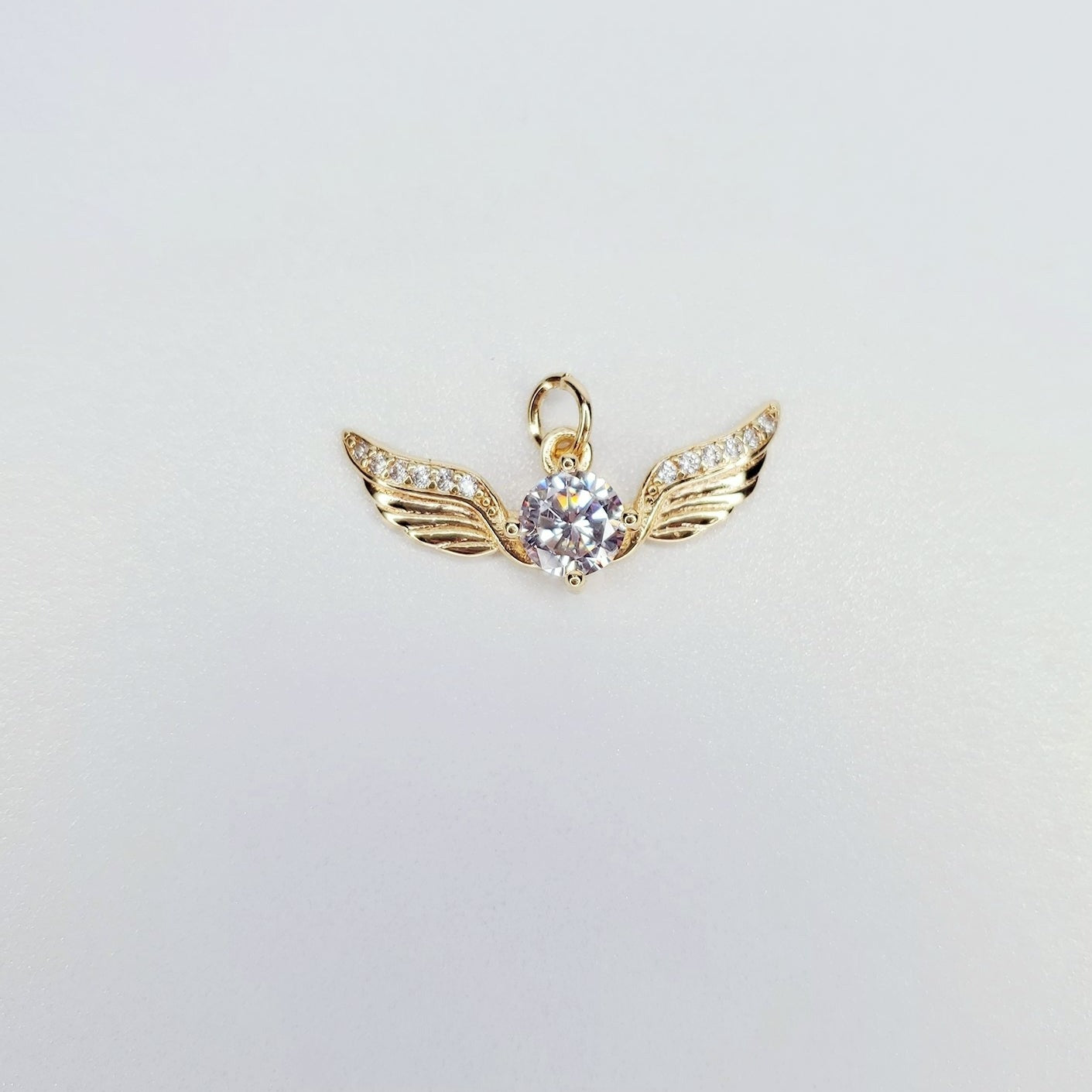 Gold Filled Golden Angel Wing with Round Cubic Zirconia Charm