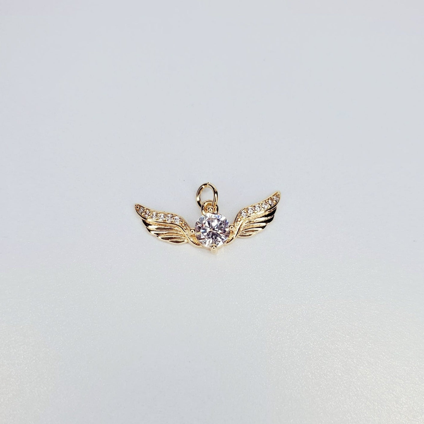 Gold Filled Golden Angel Wing with Round Cubic Zirconia Charm