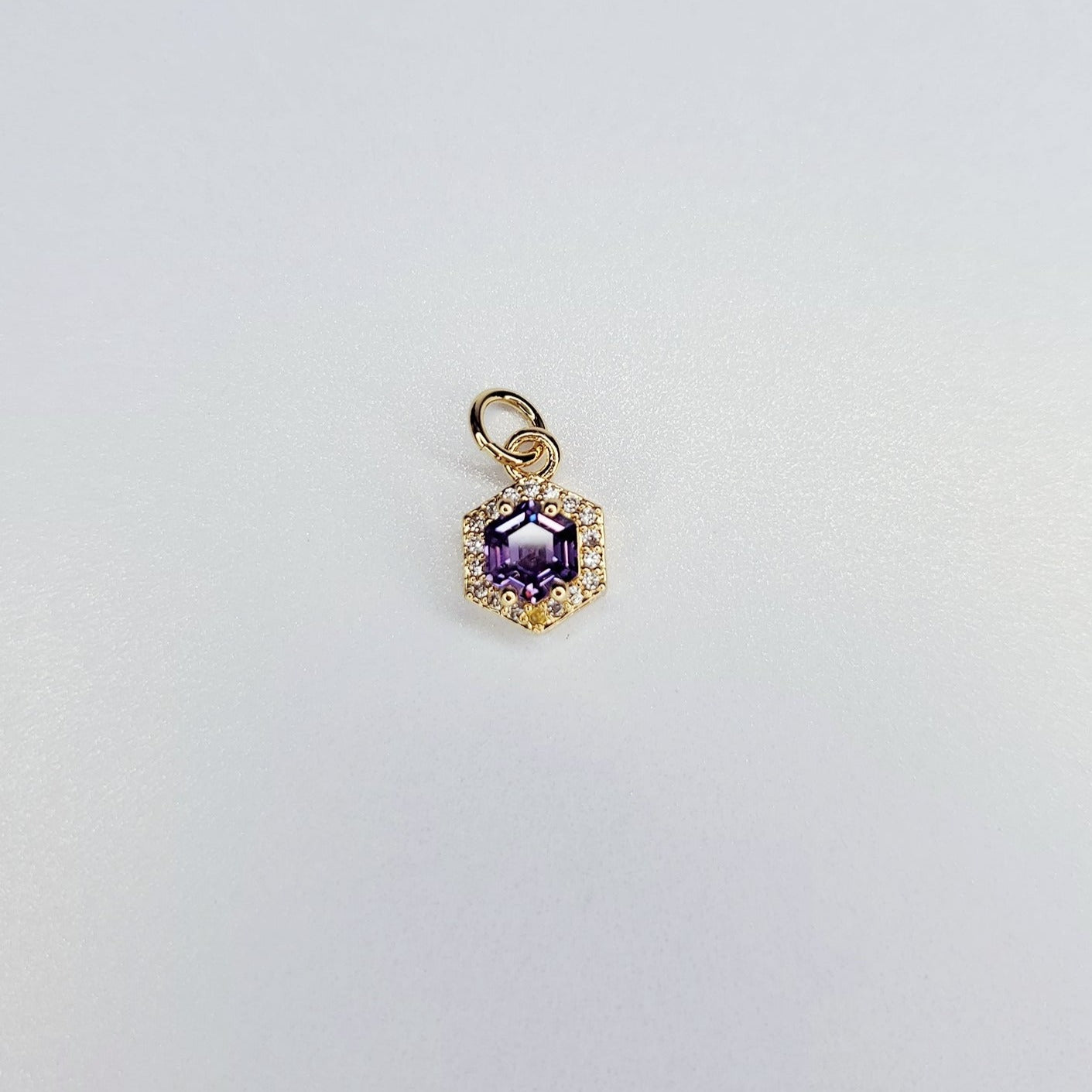 24K Gold Filled Mini Octagon Micro Pave Cubic Zirconia Charm