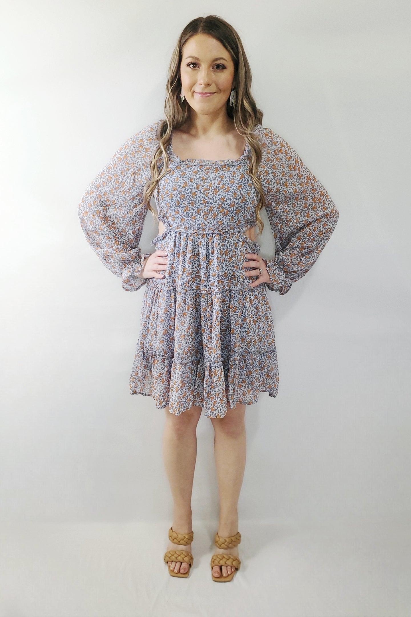 Willow Breeze Ditsy Floral Open Side Long Sleeve Mini Dress