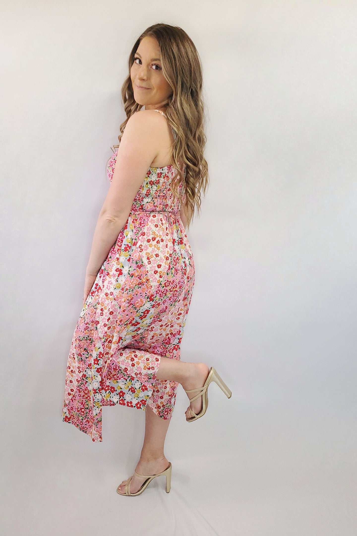 Garden Party Floral V-Neck Twist Cut-Out Midi Dress