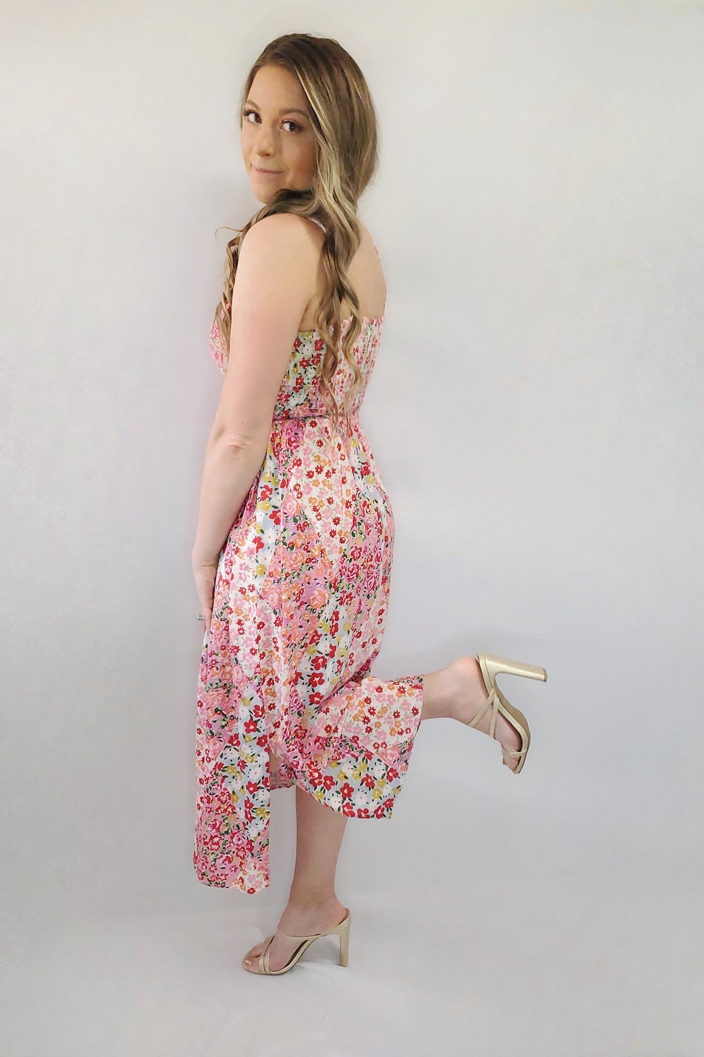Garden Party Floral V-Neck Twist Cut-Out Midi Dress