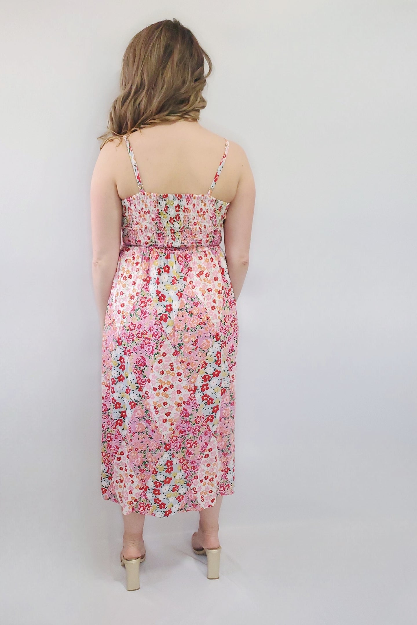 Garden Party Floral V-Neck Twist Cut-Out Midi Dress