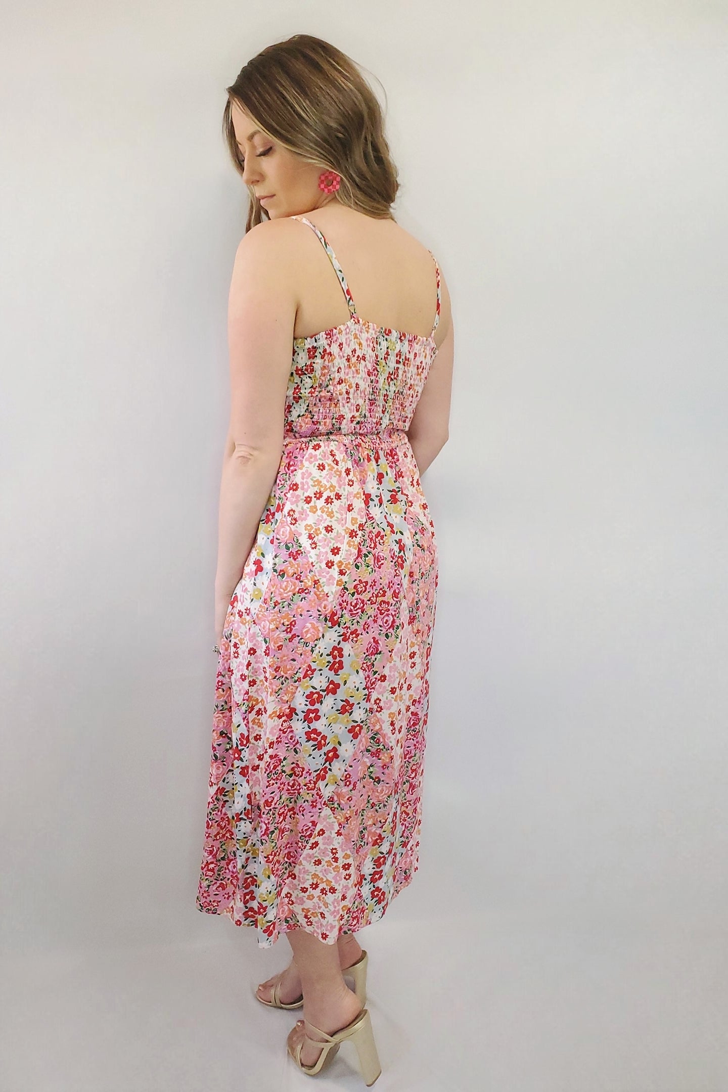 Garden Party Floral V-Neck Twist Cut-Out Midi Dress