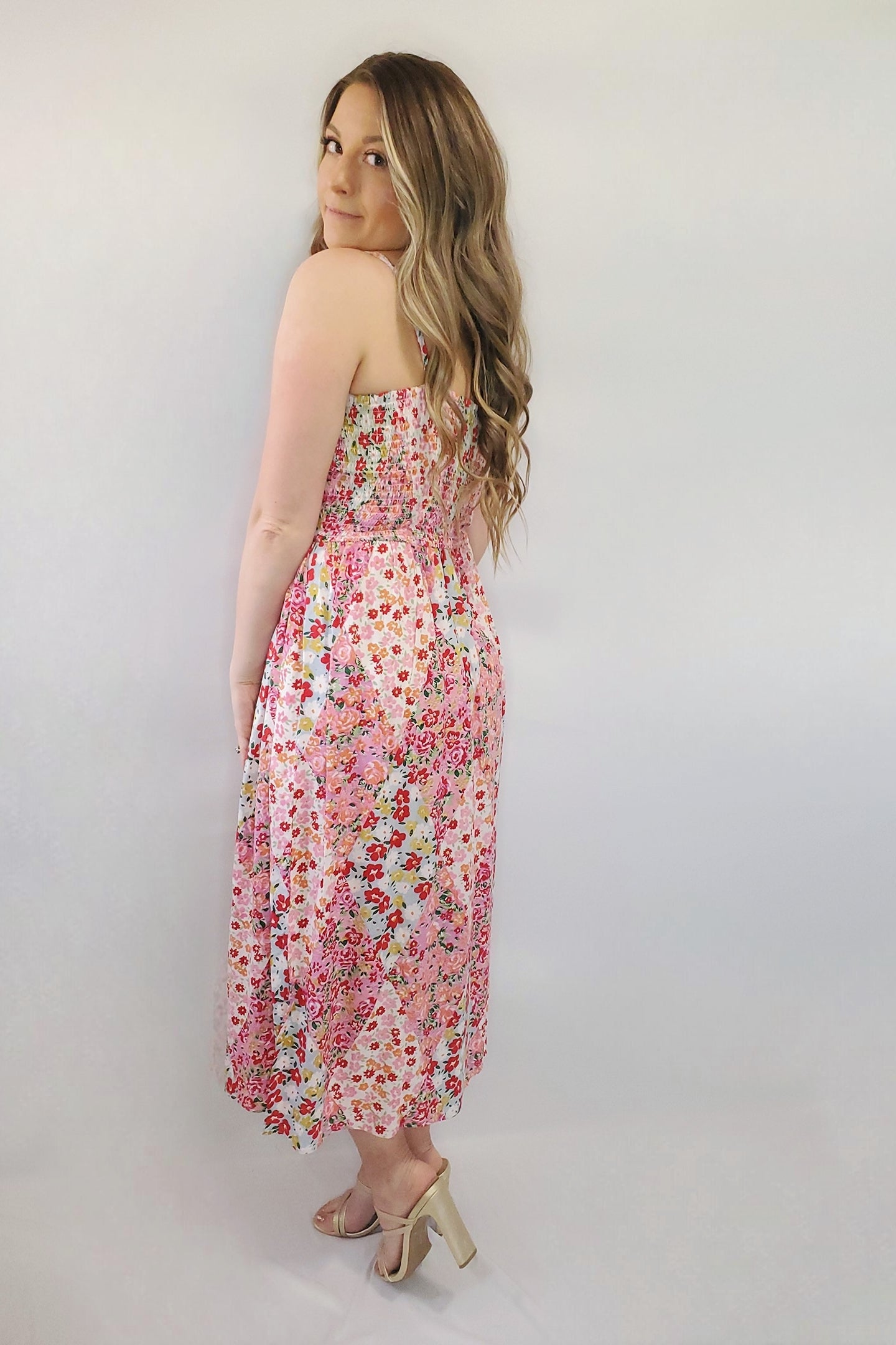 Garden Party Floral V-Neck Twist Cut-Out Midi Dress