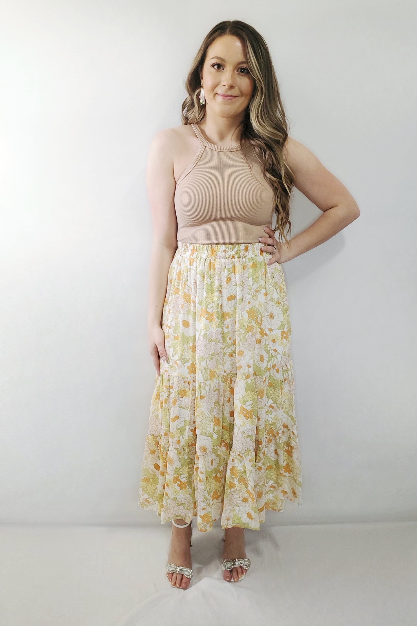 *50% OFF APPLIED AT CHECKOUT!* Daisy Daze Retro Floral Tiered Maxi Skirt