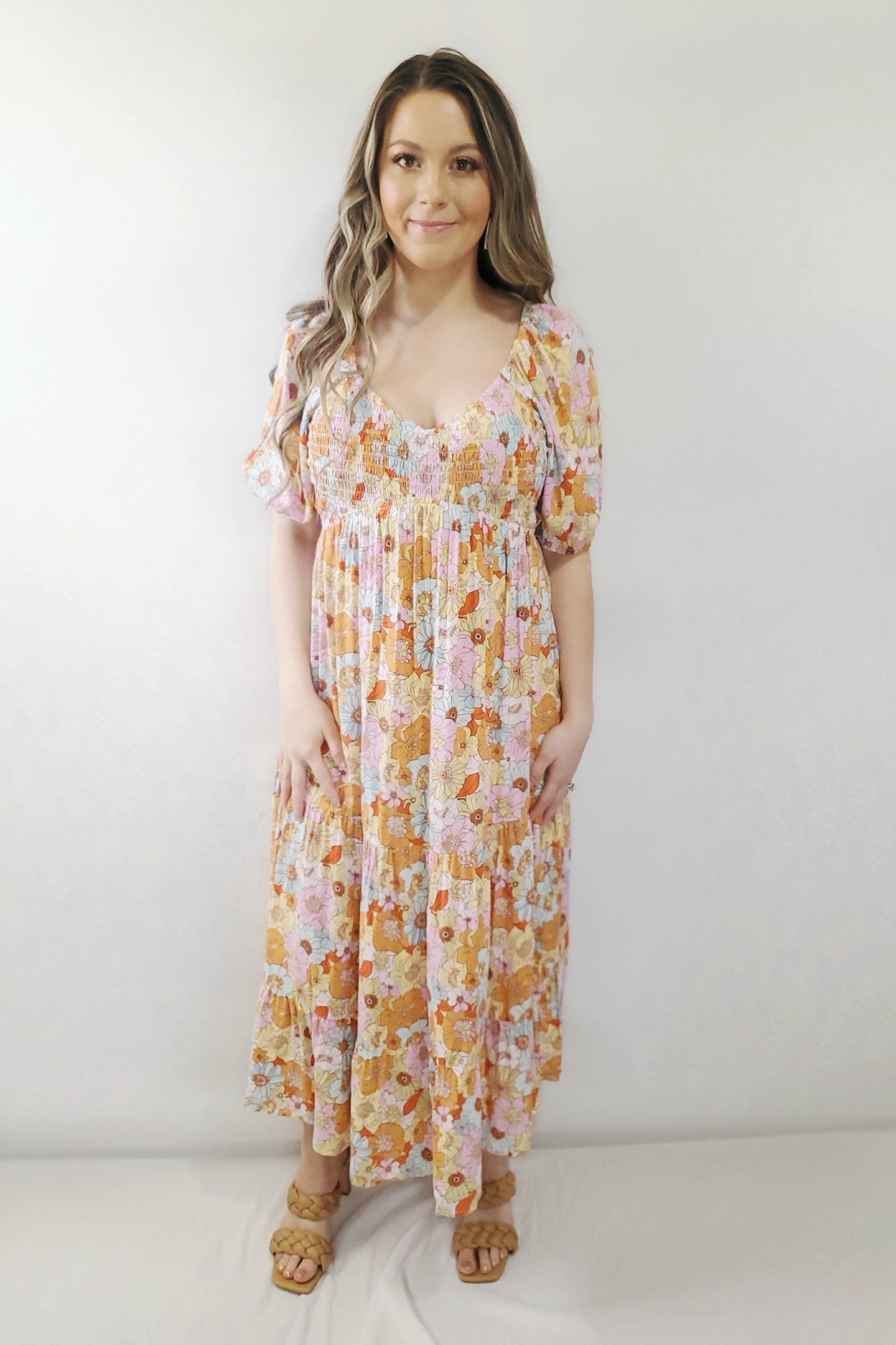 Field of Wildflowers Retro Floral Open Back Maxi Dress