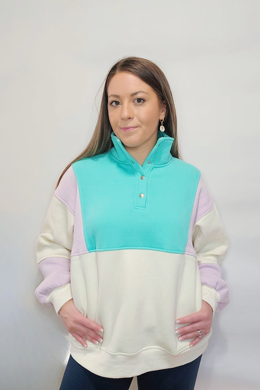 *50% OFF APPLIED AT CHECKOUT!* 90's Baby Pastel Colorblock Pocket Pullover