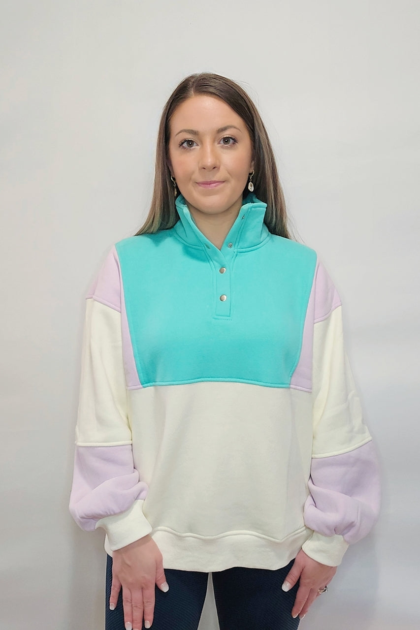*50% OFF APPLIED AT CHECKOUT!* 90's Baby Pastel Colorblock Pocket Pullover