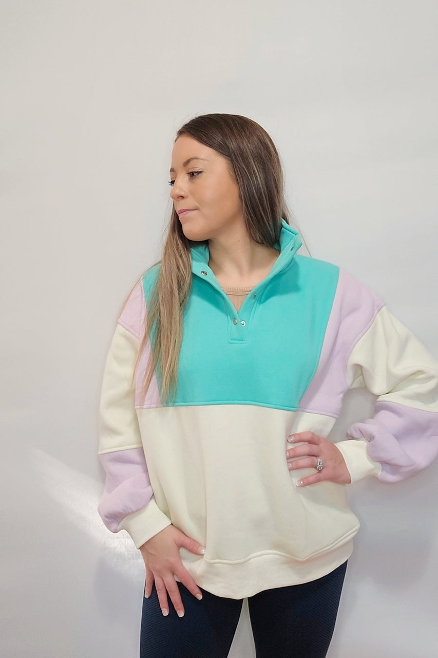 *50% OFF APPLIED AT CHECKOUT!* 90's Baby Pastel Colorblock Pocket Pullover