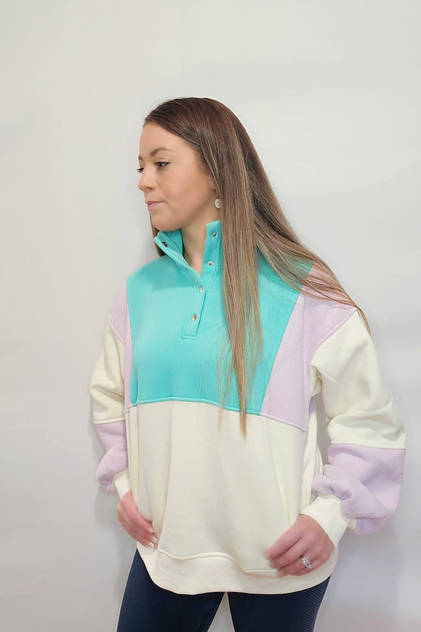 *50% OFF APPLIED AT CHECKOUT!* 90's Baby Pastel Colorblock Pocket Pullover