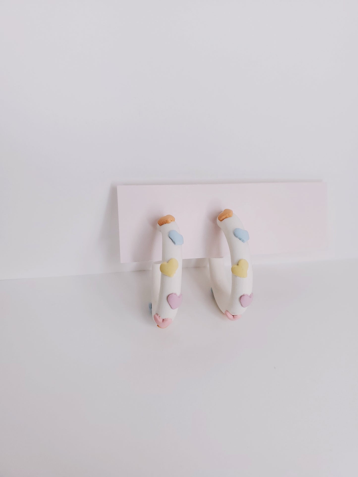 Handmade Pastel Rainbow Candy Conversation Heart Hypoallergenic Hoop Clay Earrings