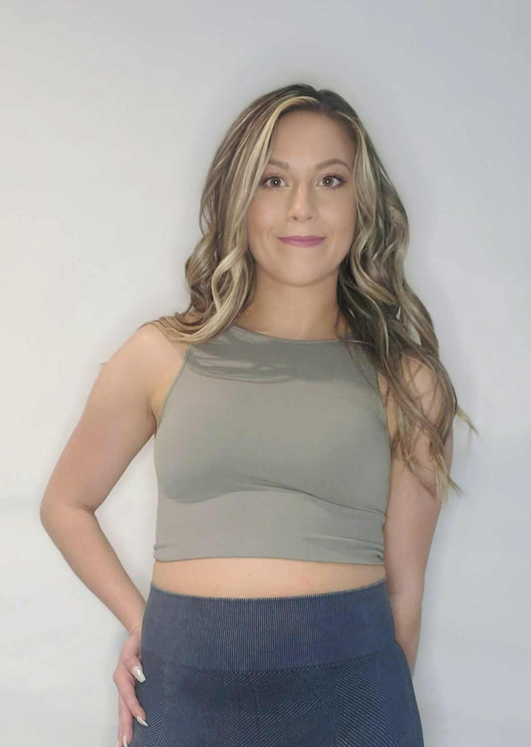 Breath In Super Elastic Women's Solid High-Neck Crop Top in Velvet Sage