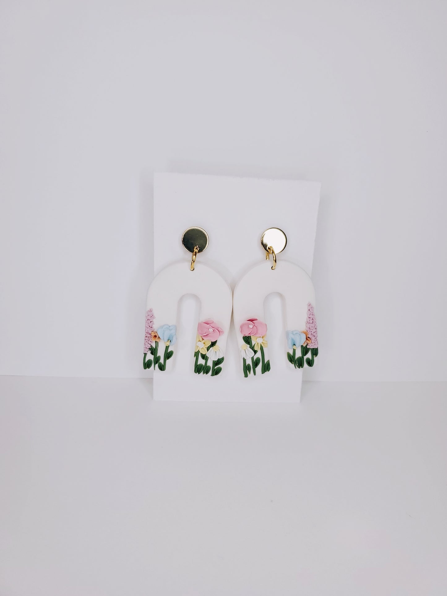 Handmade Pastel Flower Arch Clay Earrings in Multi