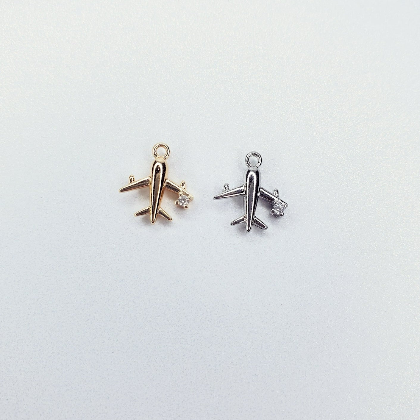 18K Real Gold & Platinum Plated Dainty Cubic Zirconia Airplane Travel Charm