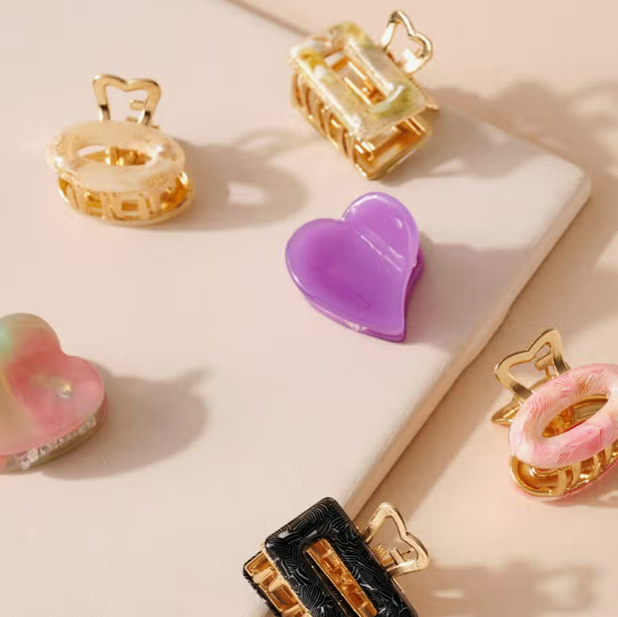 Wild Heart Acetate Mini Hair Claw Set of 6 in Gold