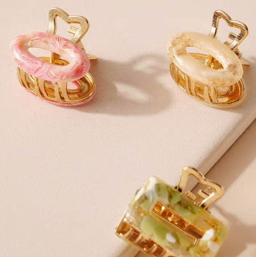 Wild Heart Acetate Mini Hair Claw Set of 6 in Gold