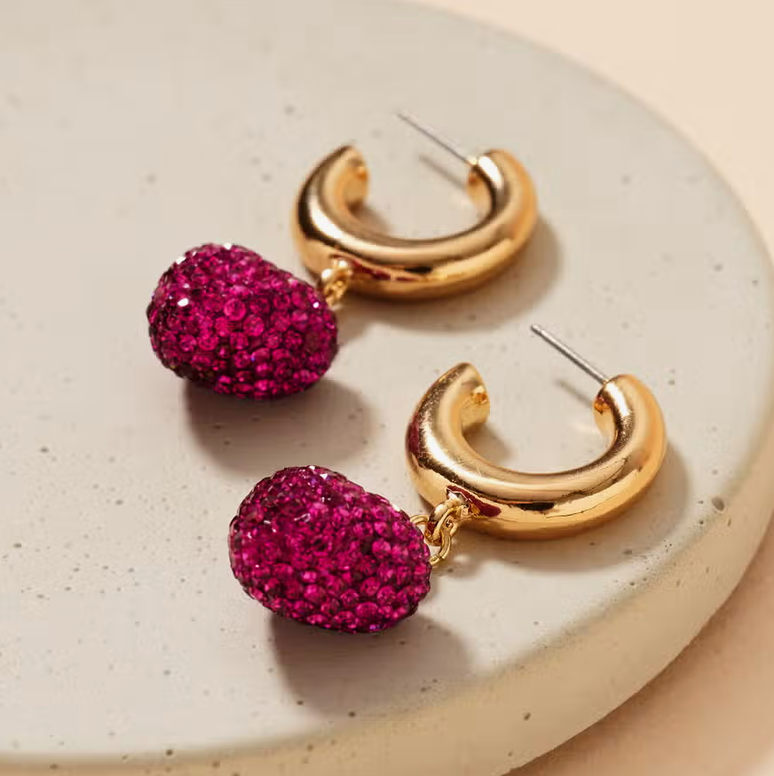 Infinite Love Rhinestone Heart Open Hoop Gold Plated Earrings