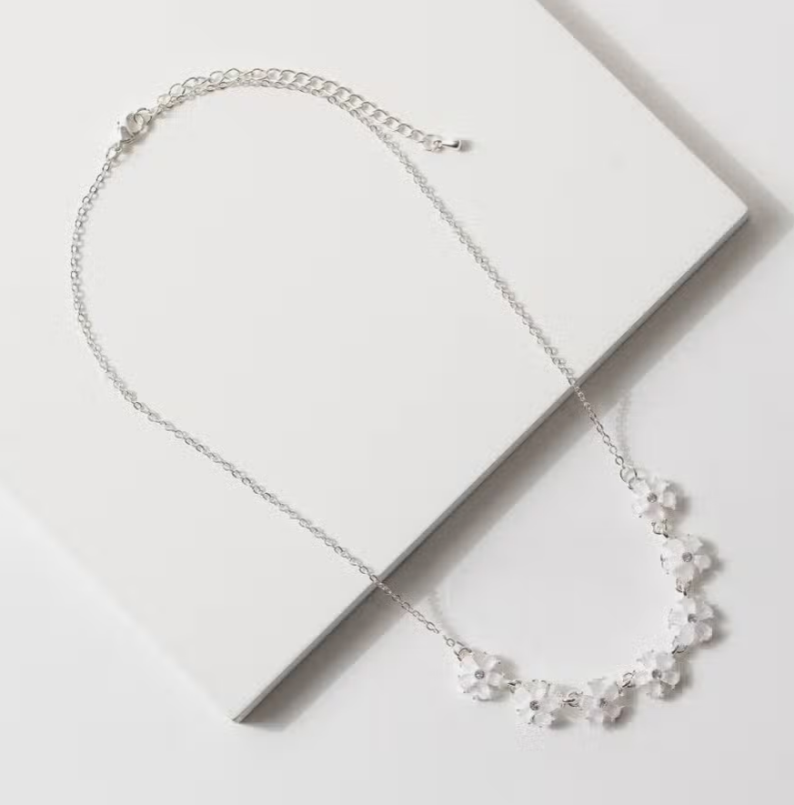 Floral Elegance Flower Charm 14" Necklace in Silver