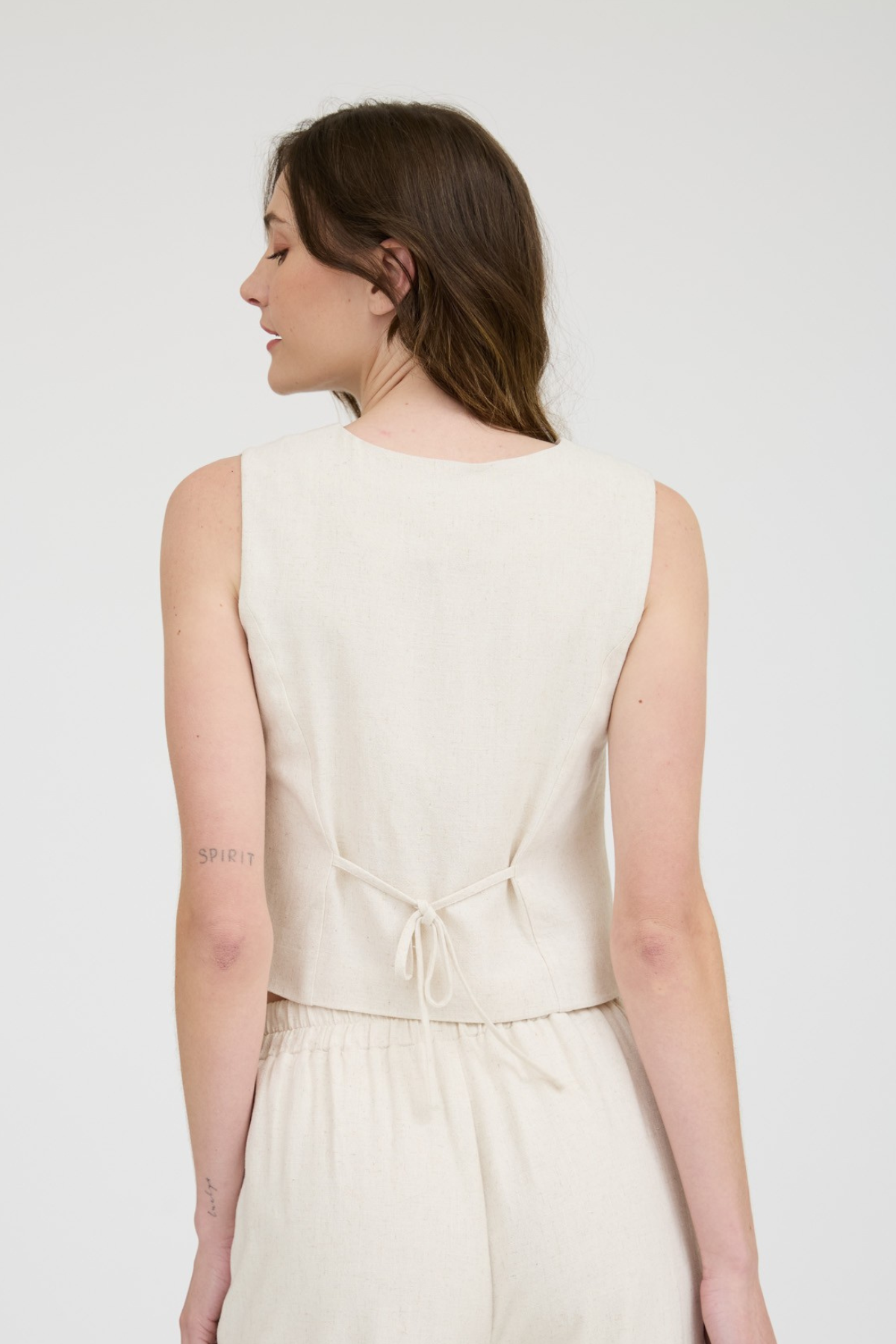Coastal Breeze V-Neck Button Down Tie Back Linen Vest
