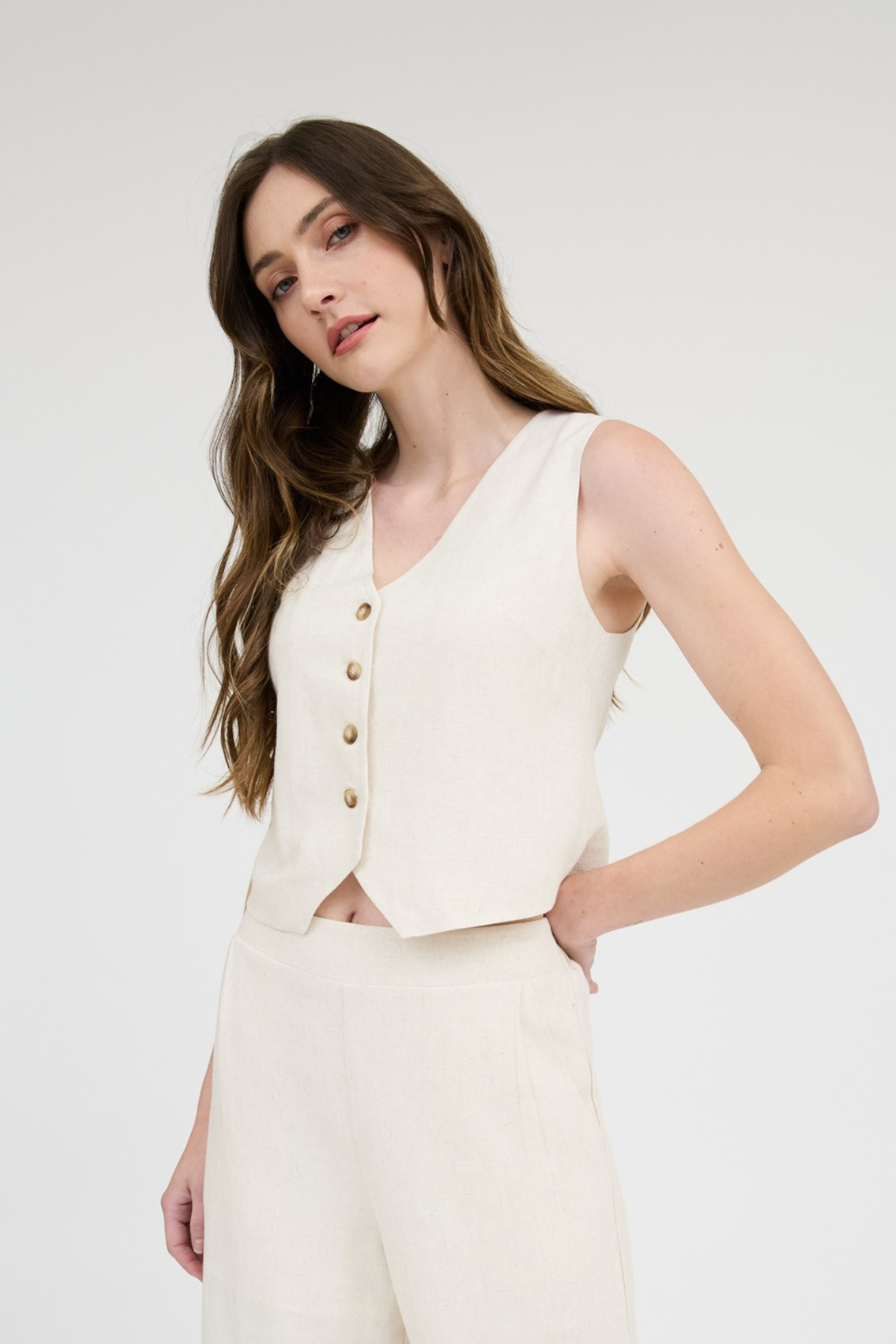 Coastal Breeze V-Neck Button Down Tie Back Linen Vest