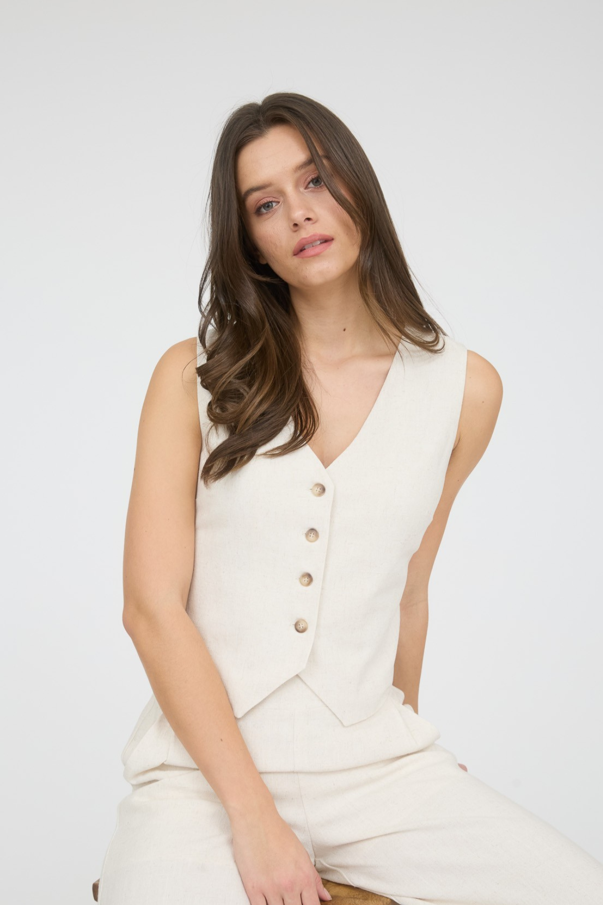 Coastal Breeze V-Neck Button Down Tie Back Linen Vest