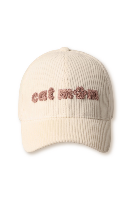 "Cat Mom" Corduroy Chenille Patch Adjustable Baseball Cap