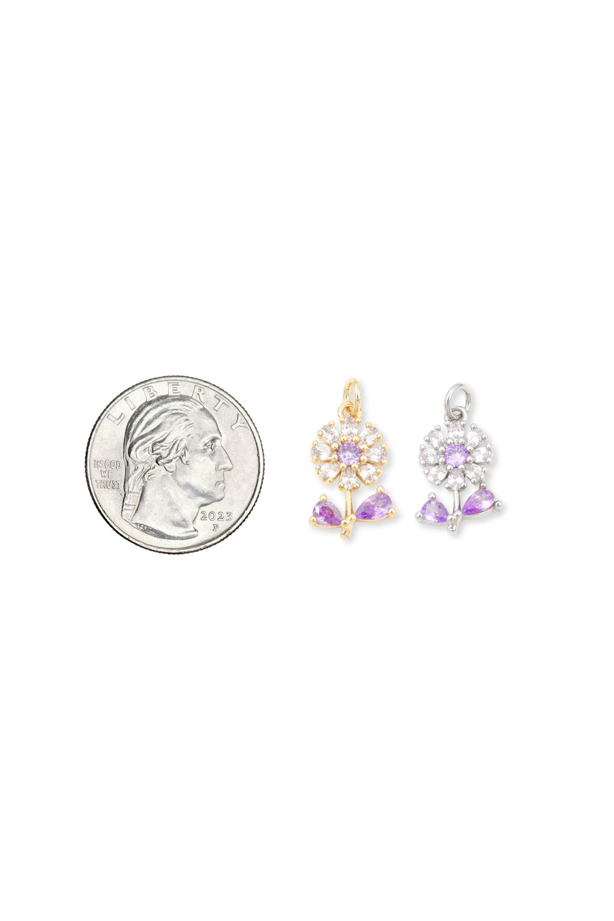 Cubic Zirconia Purple Crystal Flower Charm