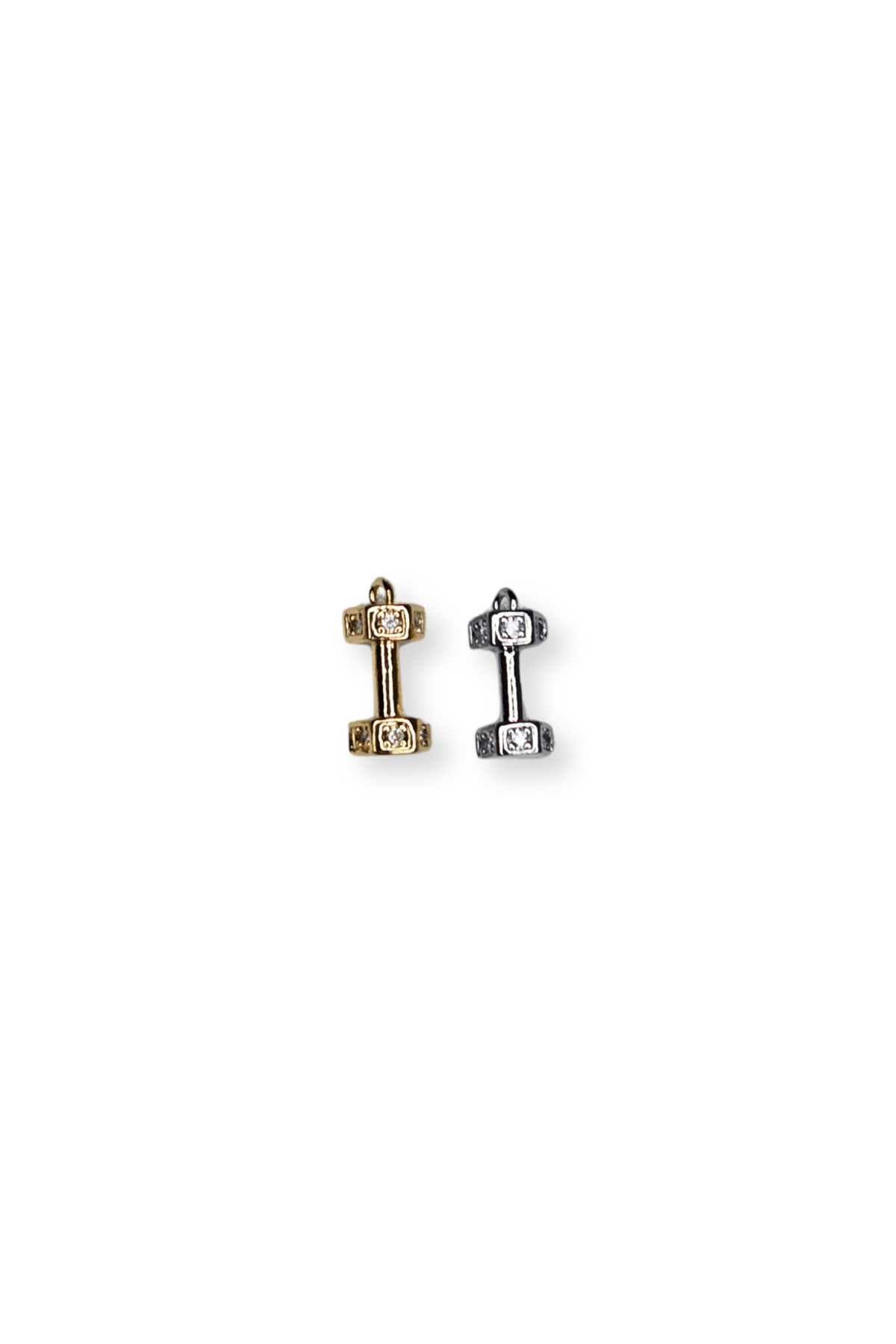 Cubic Zirconia Micro Pave 3D Dumbbell Fitness Charm