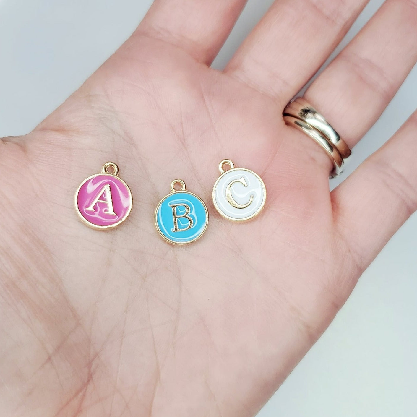 Round White Enamel Initial Charm